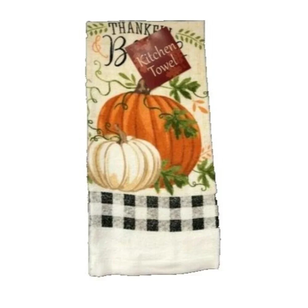 Thankful Blessed Kitchen Dish Towels Fall Country Buffalo Check Set of 2